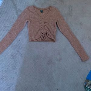 Brown long sleeve tie front cropped shirt size S